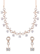Etnico Rose Gold Plated Cubic Zirconia American Diamond CZ Special Chain Necklace With Earrings Set for Women