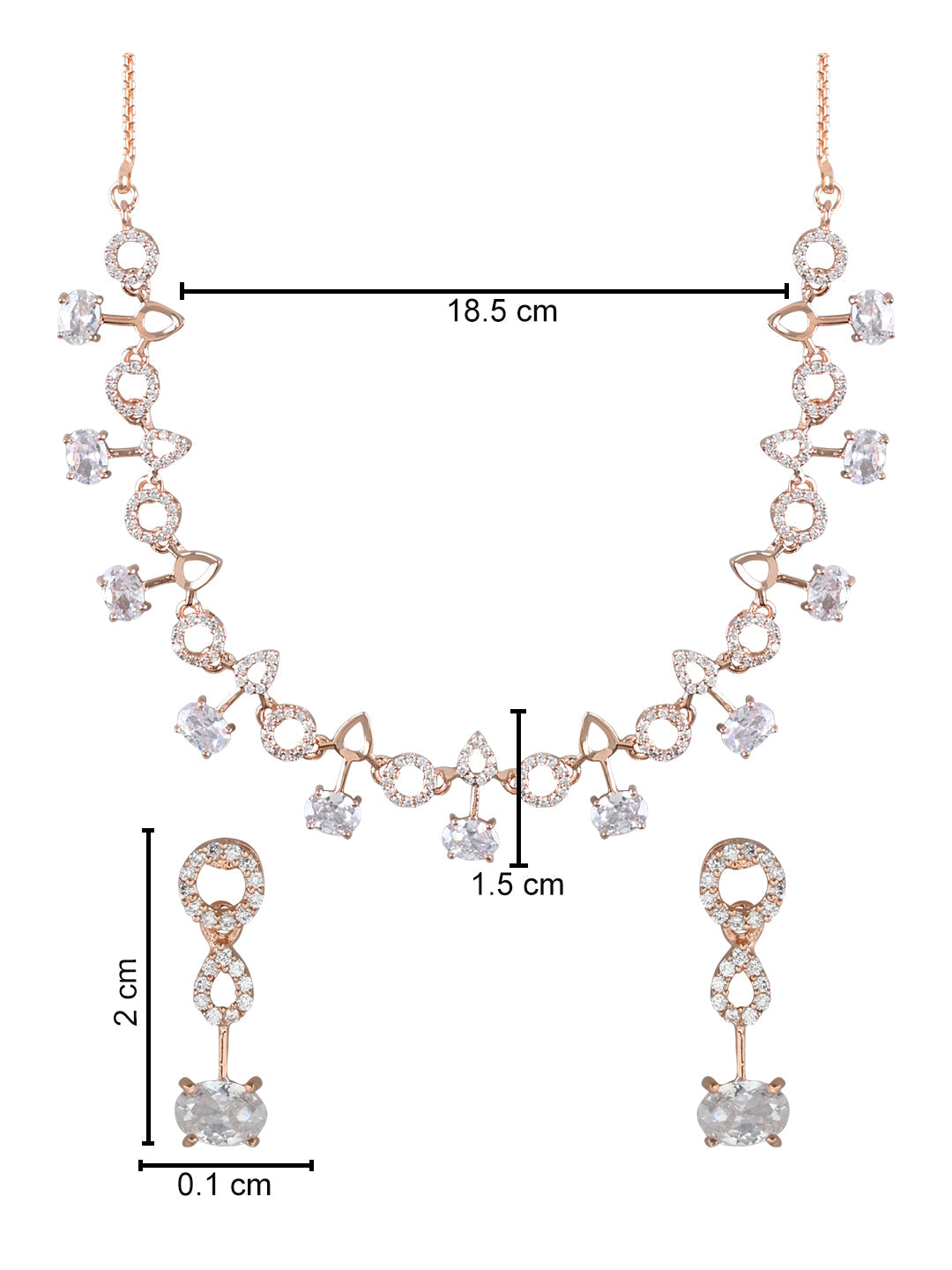 Etnico Rose Gold Plated Cubic Zirconia American Diamond CZ Special Chain Necklace With Earrings Set for Women