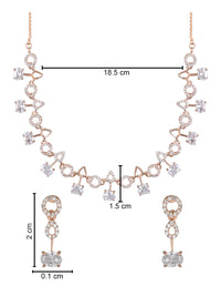 Etnico Rose Gold Plated Cubic Zirconia American Diamond CZ Special Chain Necklace With Earrings Set for Women