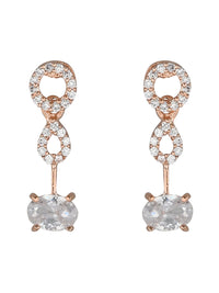 Etnico Rose Gold Plated Cubic Zirconia American Diamond CZ Special Chain Necklace With Earrings Set for Women