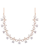 Etnico Rose Gold Plated Cubic Zirconia American Diamond CZ Special Chain Necklace With Earrings Set for Women