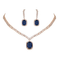 Etnico Rose Gold Plated Cubic Zirconia American Diamond Special Necklace With Drop Earrings Jewellery Set for Women