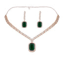 Etnico Womens Rose Gold Plated Cubic Zirconia American Diamond Necklace & Drop Earrings Jewellery Set