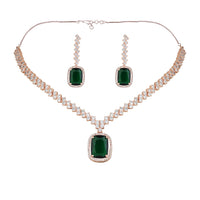 Etnico Womens Rose Gold Plated Cubic Zirconia American Diamond Necklace & Drop Earrings Jewellery Set