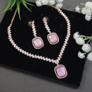 Etnico Rose Gold Plated Cubic Zirconia American Diamond Special Necklace With Drop Earrings Jewellery Set for Women