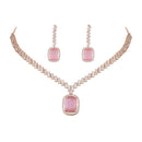 Etnico Rose Gold Plated Cubic Zirconia American Diamond Special Necklace With Drop Earrings Jewellery Set for Women