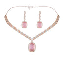 Etnico Rose Gold Plated Cubic Zirconia American Diamond Special Necklace With Drop Earrings Jewellery Set for Women