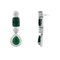 Etnico Silver Plated Cubic Zirconia American Diamond Special Necklace & Drop Earrings Jewellery Set for Women