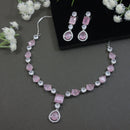 Etnico Silver Plated Cubic Zirconia American Diamond Special Necklace & Drop Earrings Jewellery Set for Women