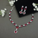 Etnico Silver Plated Cubic Zirconia American Diamond Special Necklace & Drop Earrings Jewellery Set for Women