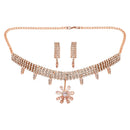 Etnico Rose Gold Plated Cubic Zirconia American Diamond Necklace & Dangle Earrings Jewellery Set for Women