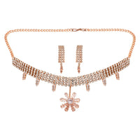 Etnico Rose Gold Plated Cubic Zirconia American Diamond Necklace & Dangle Earrings Jewellery Set for Women