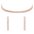 Etnico Rose Gold Plated Cubic Zirconia American Diamond Necklace & Earrings Jewellery Set for Women