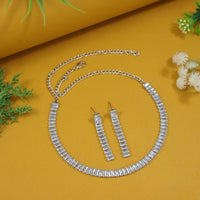 Etnico Cubic Zirconia American Diamond Necklace & Earrings Jewellery Set for Women
