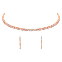 Etnico Rose Gold Plated Cubic Zirconia American Diamond Necklace With Earrings Jewellery Set for Women