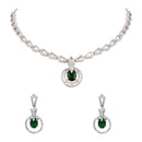 Etnico Silver Plated Cubic Zirconia American Diamond Necklace & Earrings Jewellery Set for Women