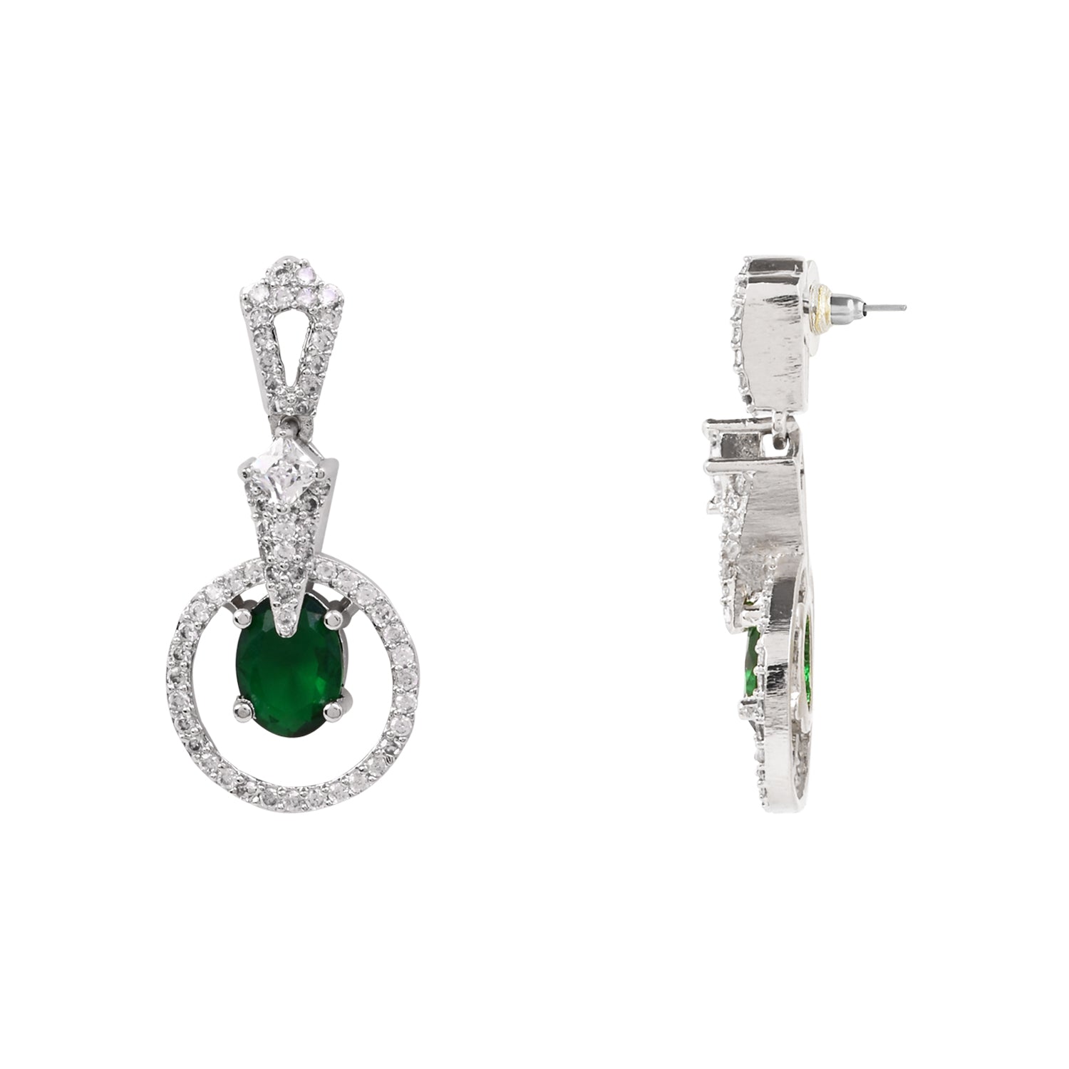 Etnico Silver Plated Cubic Zirconia American Diamond Necklace & Earrings Jewellery Set for Women