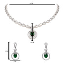 Etnico Silver Plated Cubic Zirconia American Diamond Necklace & Earrings Jewellery Set for Women