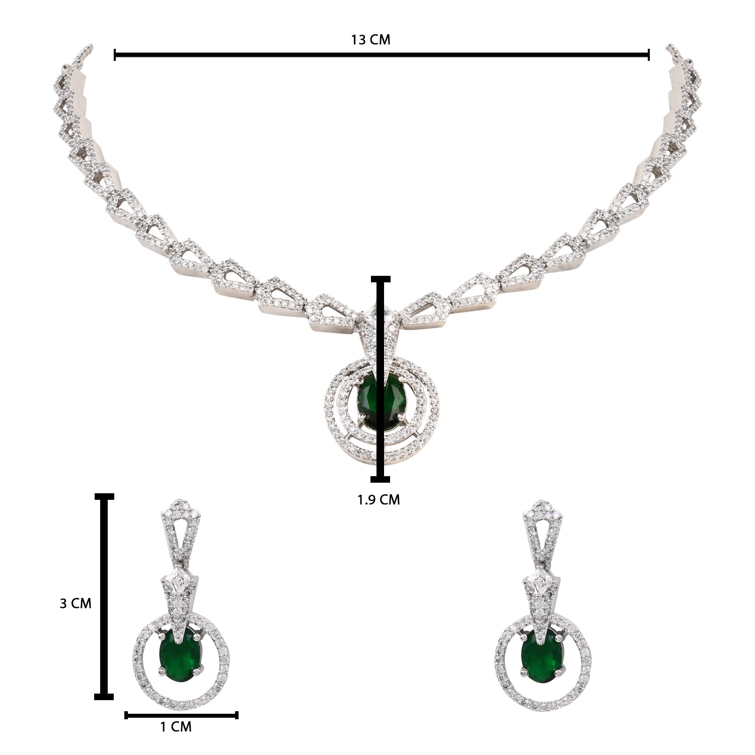 Etnico Silver Plated Cubic Zirconia American Diamond Necklace & Earrings Jewellery Set for Women