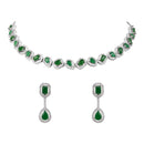 Etnico Silver Plated Cubic Zirconia American Diamond Necklace & Earrings Jewellery Set for Women
