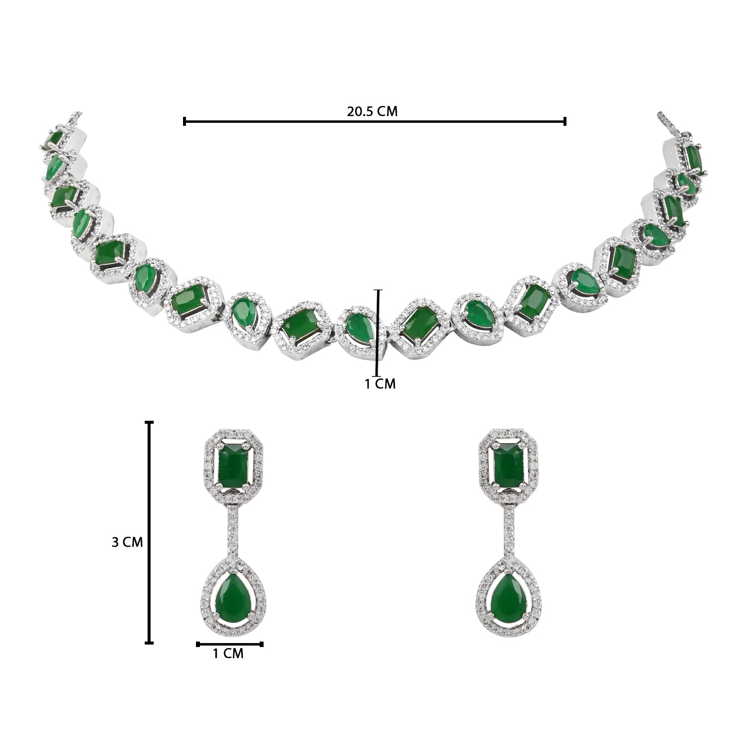 Etnico Silver Plated Cubic Zirconia American Diamond Necklace & Earrings Jewellery Set for Women