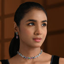Etnico Silver Plated Cubic Zirconia American Diamond Necklace & Earrings Jewellery Set for Women 