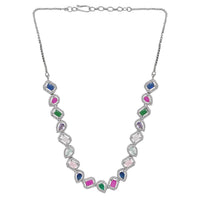 Etnico Silver Plated Cubic Zirconia American Diamond Necklace & Earrings Jewellery Set for Women