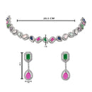 Etnico Silver Plated Cubic Zirconia American Diamond Necklace & Earrings Jewellery Set for Women