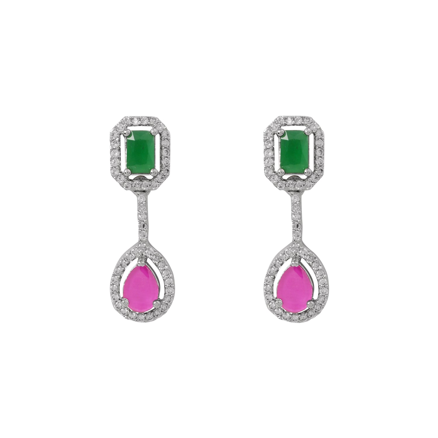 Etnico Silver Plated Cubic Zirconia American Diamond Necklace & Earrings Jewellery Set for Women