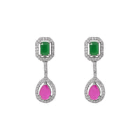 Etnico Silver Plated Cubic Zirconia American Diamond Necklace & Earrings Jewellery Set for Women