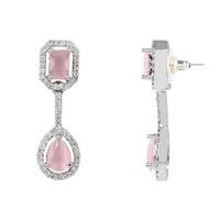 Etnico Silver Plated Cubic Zirconia American Diamond Necklace & Earrings Jewellery Set for Women
