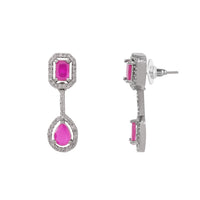 Etnico Silver Plated Cubic Zirconia American Diamond Necklace & Earrings Jewellery Set for Women
