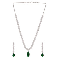 Etnico Silver Plated Cubic Zirconia American Diamond Necklace & Earrings Jewellery Set for Women