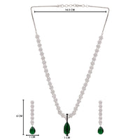 Etnico Silver Plated Cubic Zirconia American Diamond Necklace & Earrings Jewellery Set for Women