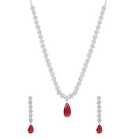 Etnico Silver Plated Cubic Zirconia American Diamond Necklace & Earrings Jewellery Set for Women