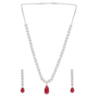 Etnico Silver Plated Cubic Zirconia American Diamond Necklace & Earrings Jewellery Set for Women