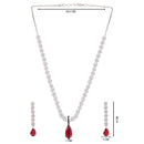 Etnico Silver Plated Cubic Zirconia American Diamond Necklace & Earrings Jewellery Set for Women