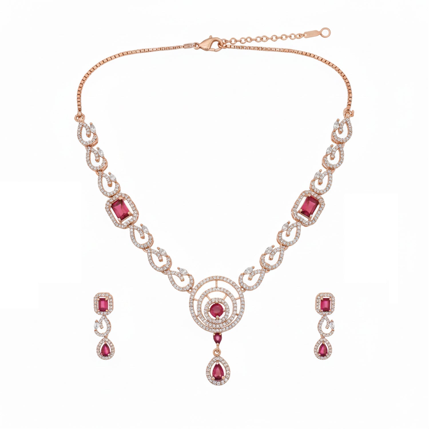 Etnico Gold Plated American Diamond Cubic Zirconia Necklace Set with Earrings