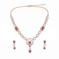 Etnico Gold Plated American Diamond Cubic Zirconia Necklace Set with Earrings