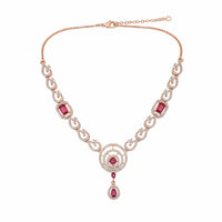 Etnico Gold Plated American Diamond Cubic Zirconia Necklace Set with Earrings