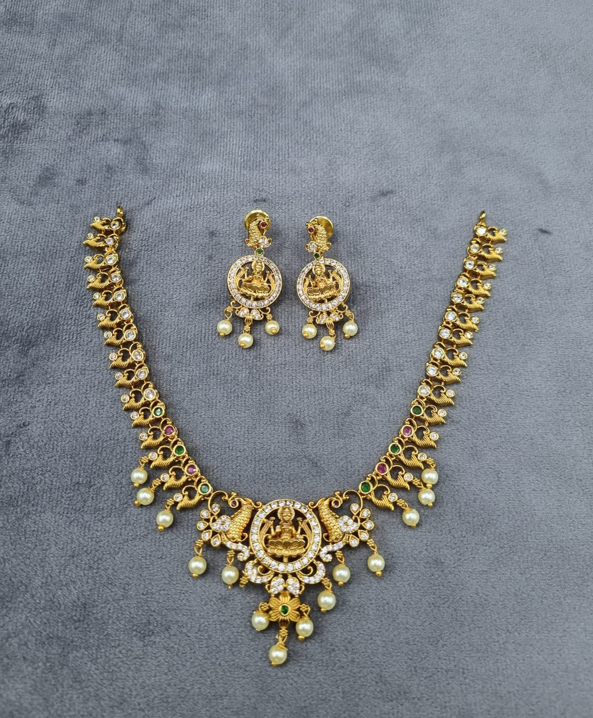 LAFZ  Ornate Goddess Lakshmi AD Necklace with Pearls