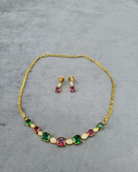 LAFZ Ruby Red AD Square Stone Necklace  Earrings