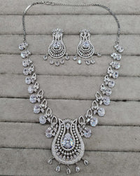 LAFZ  Luxurious Rhodium-Plated AD Paisley Jewellery Set