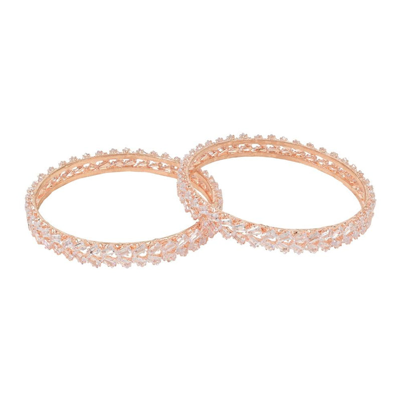 Etnico Rose Gold Plated Thick Brass Bangles Encased With CZ American Diamonds For Women/Girls (ADB457RG) (Set of 2)