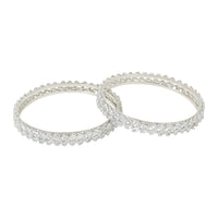 Etnico Silver Plated Thick Brass Bangles Encased With CZ American Diamonds For Women/Girls (ADB457S) (Set of 2)