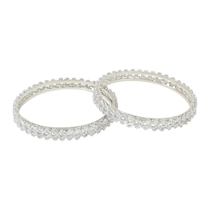 Etnico Silver Plated Thick Brass Bangles Encased With CZ American Diamonds For Women/Girls (ADB457S) (Set of 2)