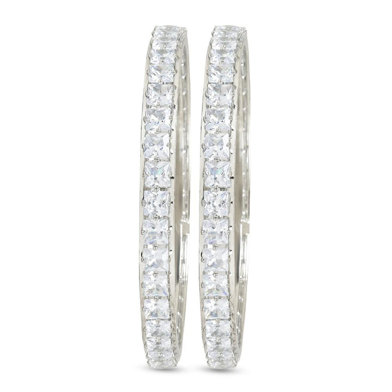 Etnico Silver Plated Thick Brass Bangles Encased With CZ American Diamonds For Women/Girls (ADB458S-2.4)(Set of 2)