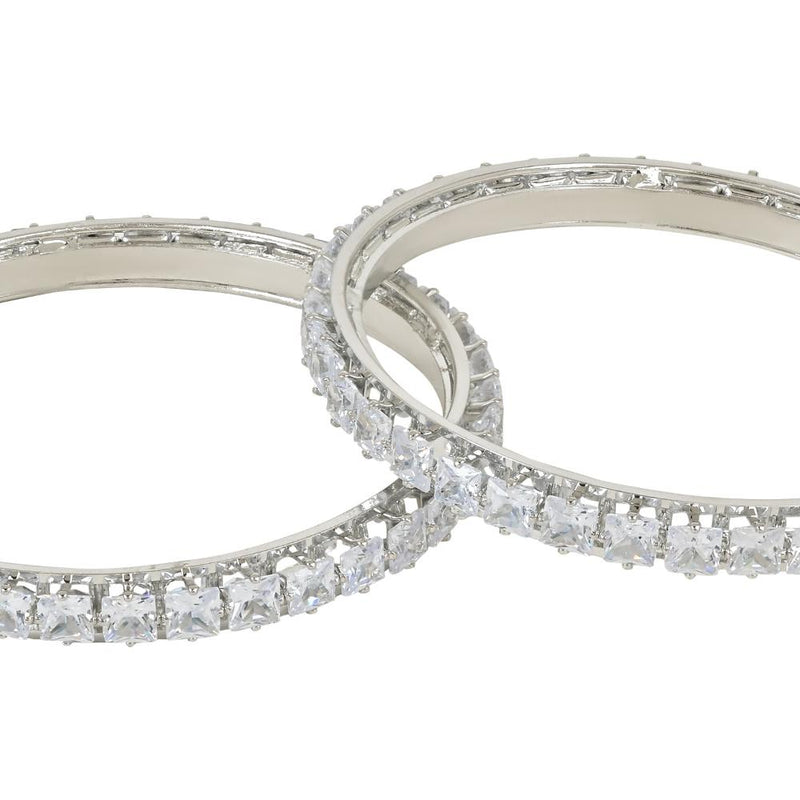 Etnico Silver Plated Thick Brass Bangles Encased With CZ American Diamonds For Women/Girls (ADB458S-2.4)(Set of 2)