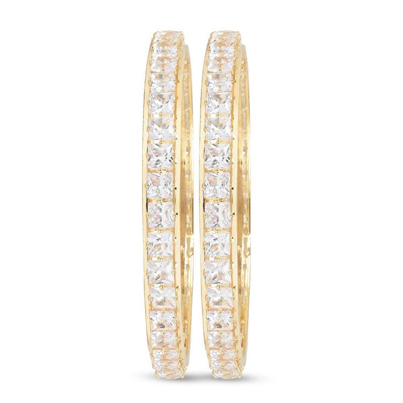 Etnico Gold Plated Thick Brass Bangles Encased With CZ American Diamonds For Women/Girls (ADB458W) (Set of 2)
