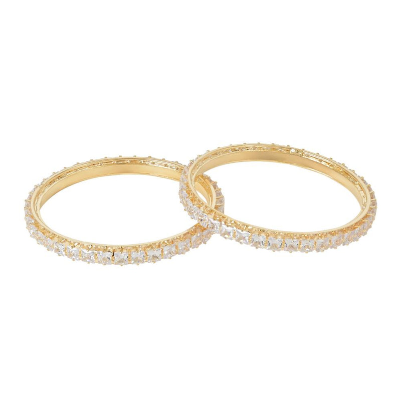 Etnico Gold Plated Thick Brass Bangles Encased With CZ American Diamonds For Women/Girls (ADB458W) (Set of 2)